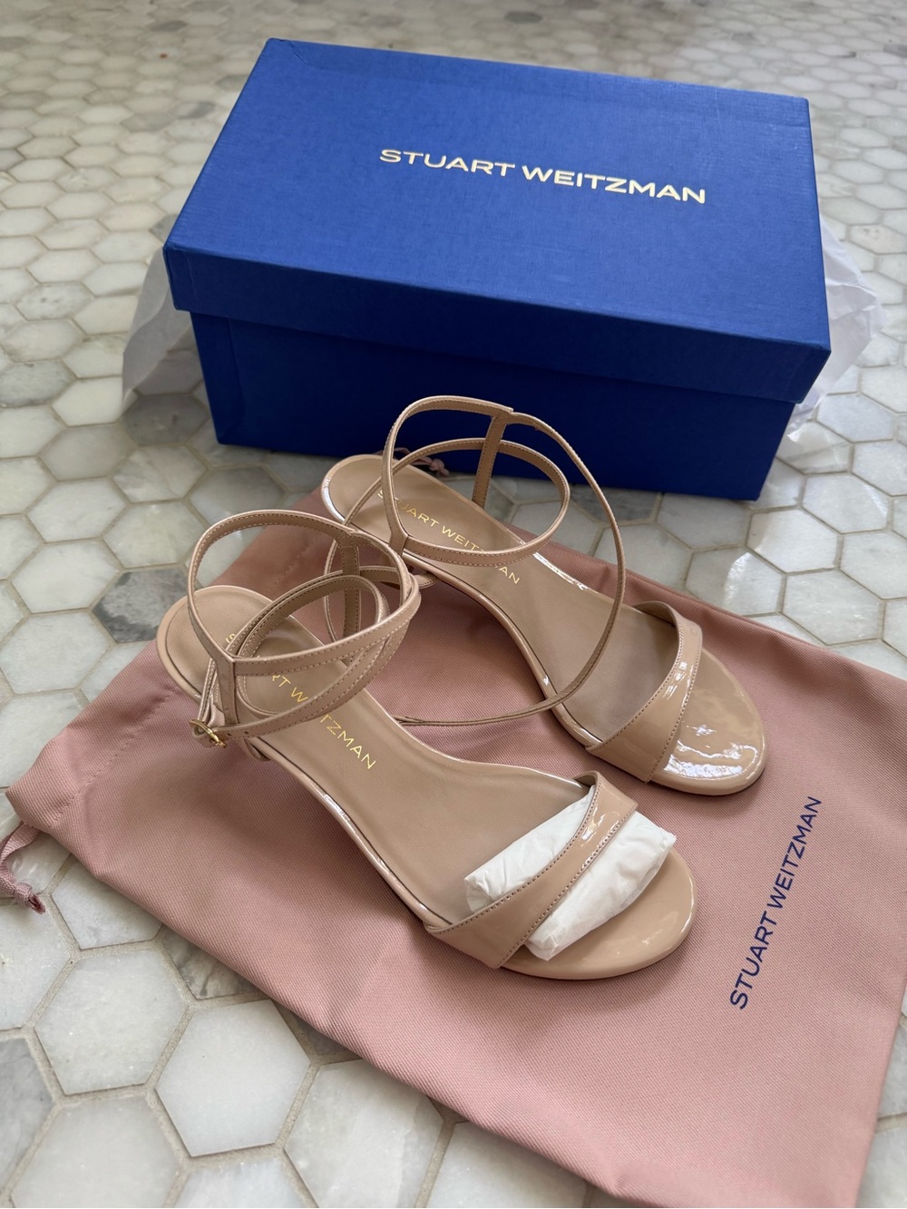 NWT Stuart Weitzman Nudist Wrap 50 Sandals | Barely Beige Patent | Size 8 |